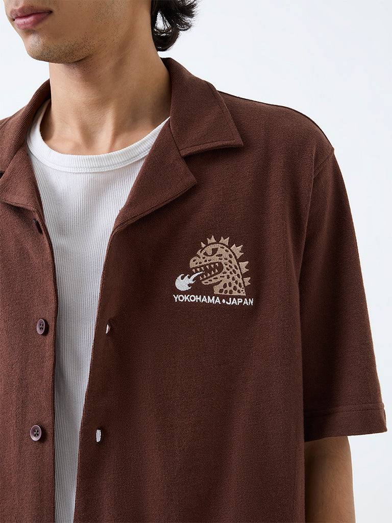 Nuon Brown Japanese-Inspired Relaxed-Fit Cotton Shirt