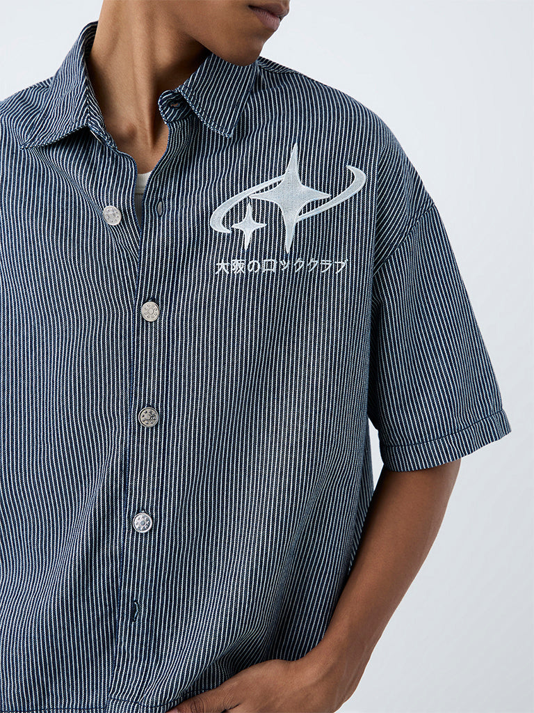 Nuon Navy Striped Relaxed-Fit Cotton Shirt