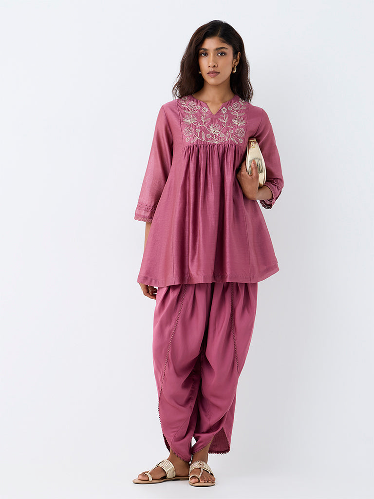 Zuba Pink Floral Embroidered Cotton-Blend Tunic