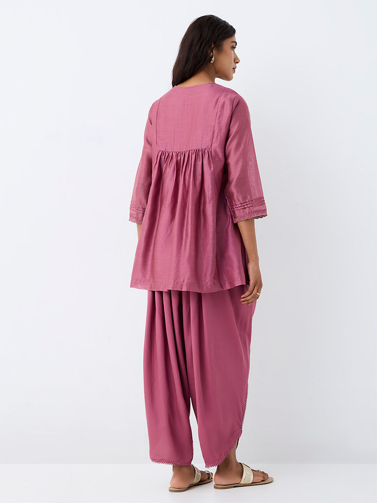 Zuba Pink Floral Embroidered Cotton-Blend Tunic