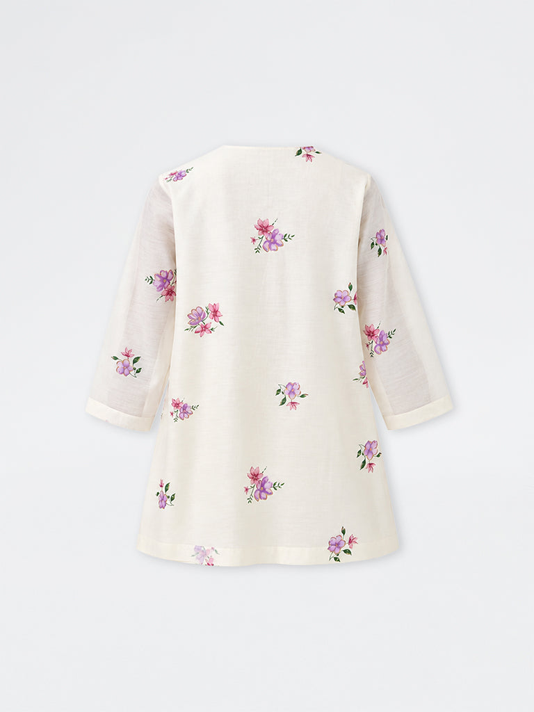 Zuba Off-White Floral Printed Cotton-Blend Tunic