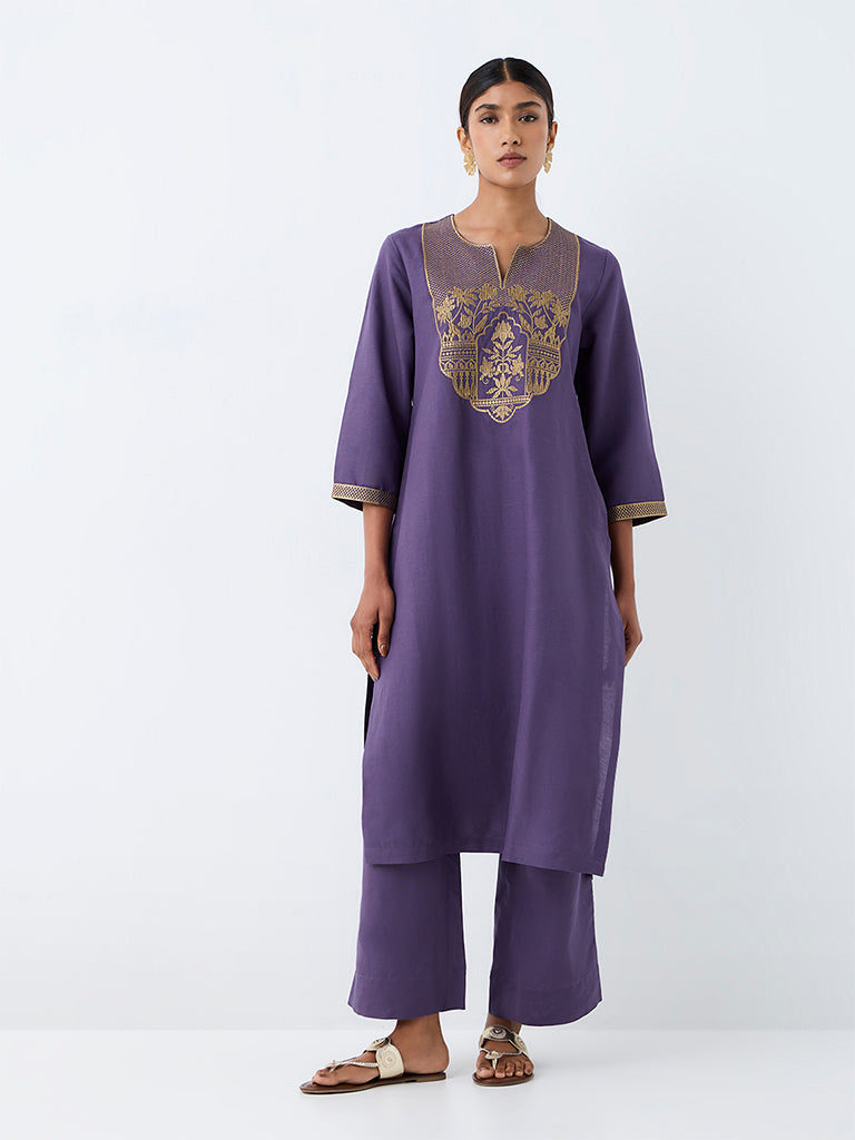 Zuba Violet Embroidered A-Line Kurta