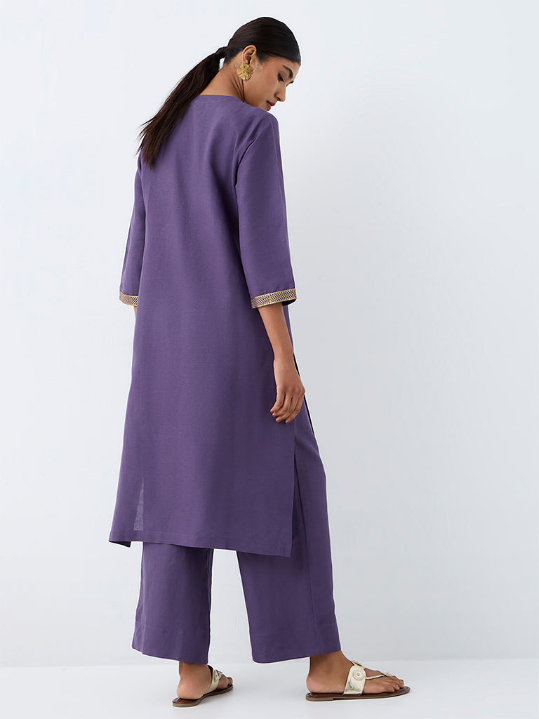 Zuba Violet Embroidered A-Line Kurta