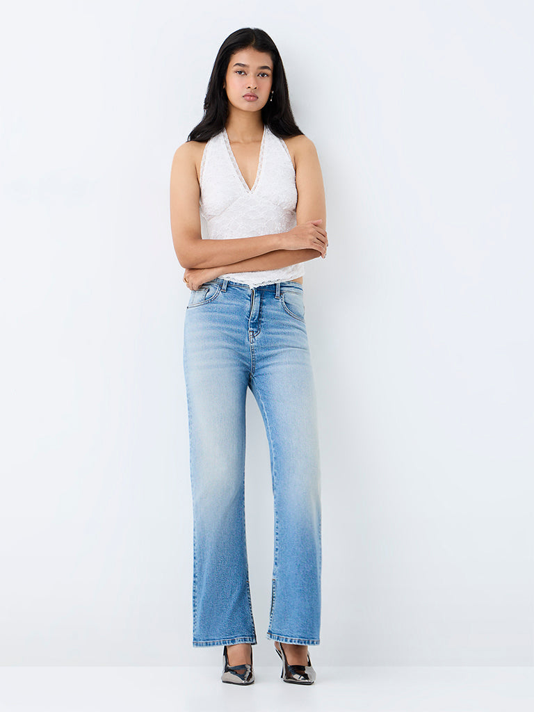 Nuon Light Blue Washed High-Rise Flared Jeans