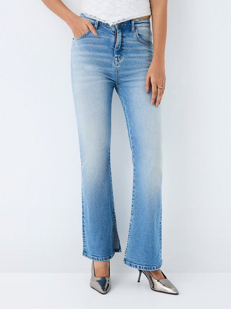 Nuon Light Blue Washed High-Rise Flared Jeans
