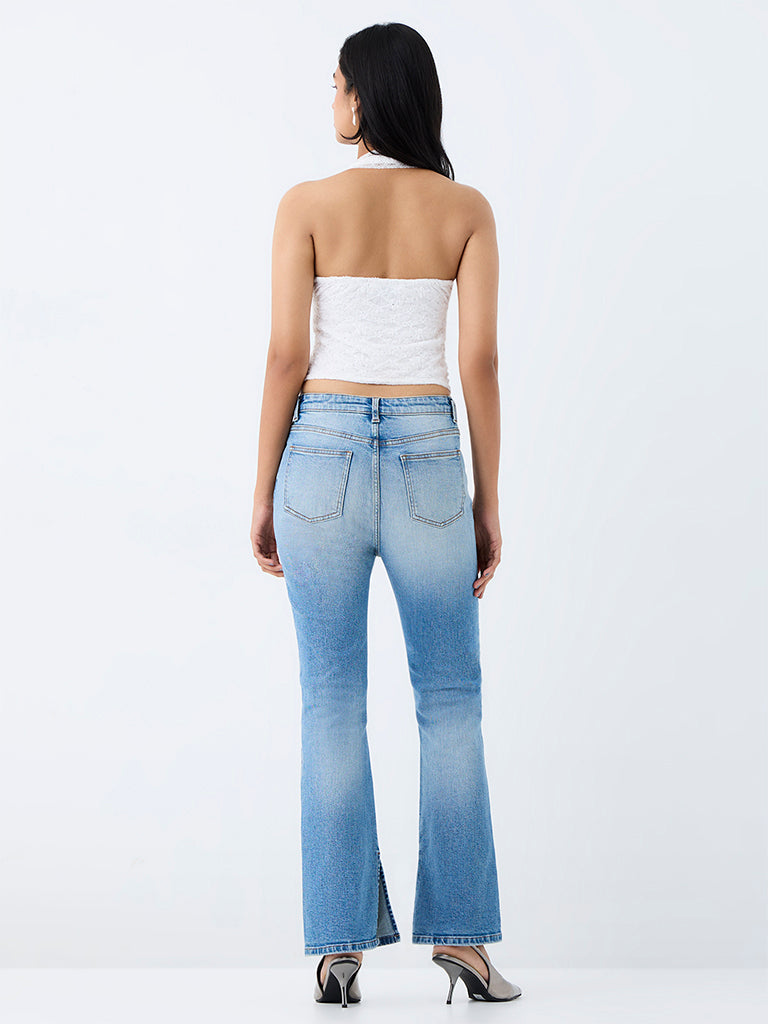 Nuon Light Blue Washed High-Rise Flared Jeans