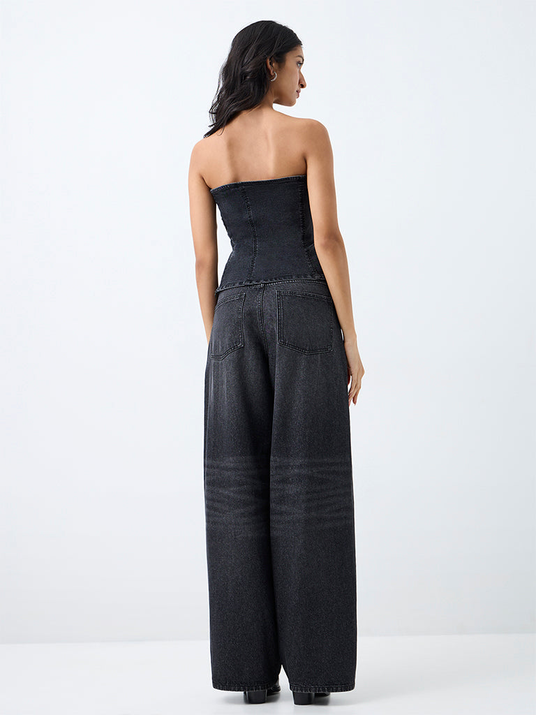 Nuon Black-Wash High-Waist Barrel Fit Jeans