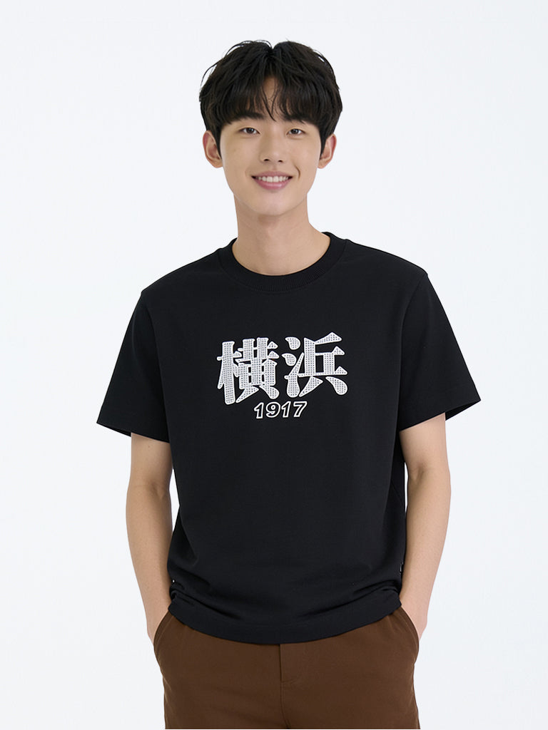 Boys Black Graphic Printed Cotton T-Shirt