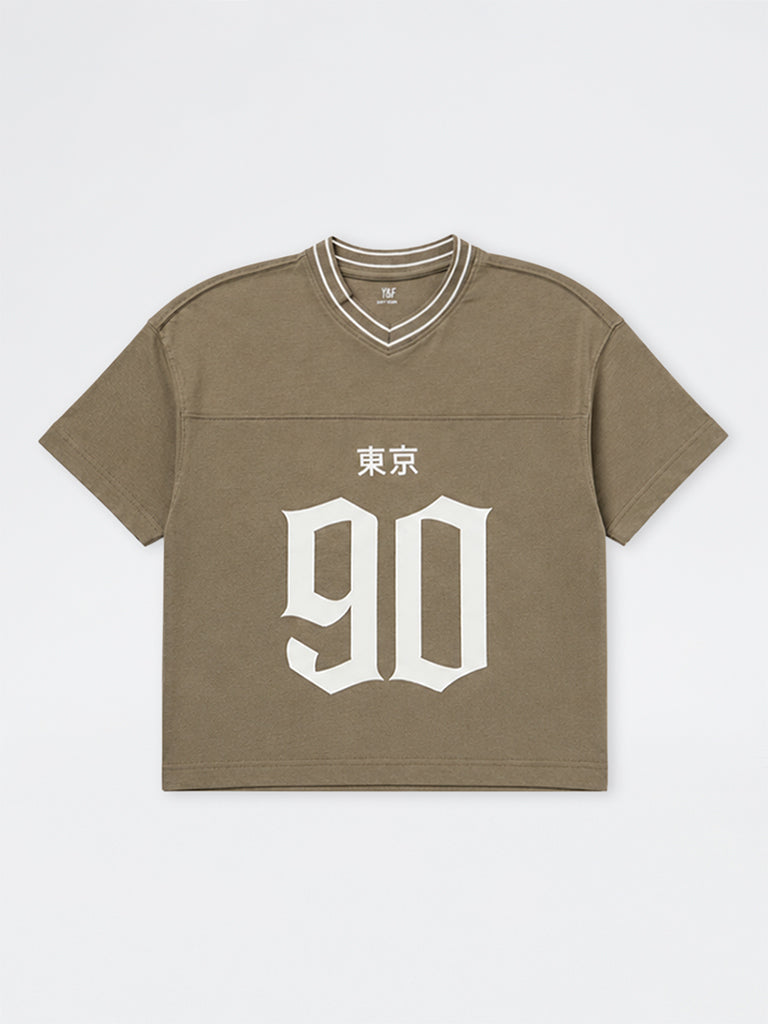 Boys Dark Taupe Numerical Design Cotton T-Shirt