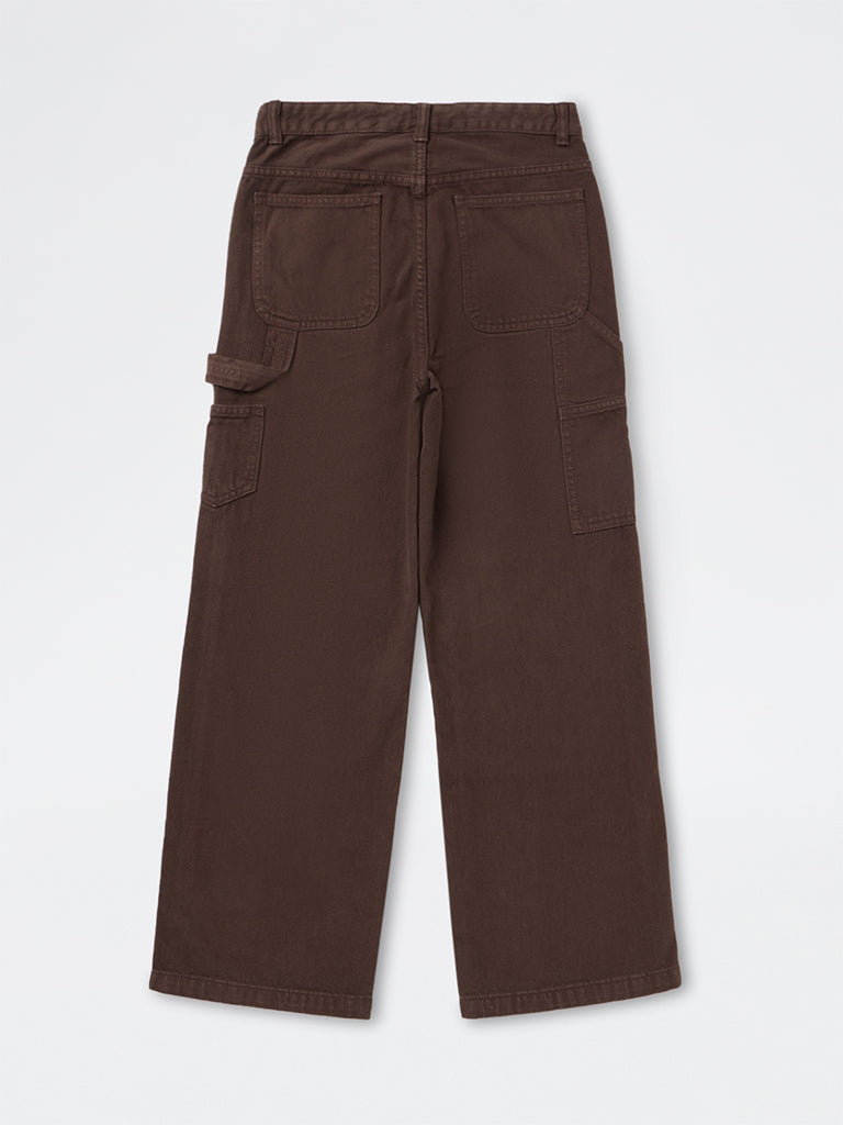 Girls Dark Brown High-Rise Relaxed Fit Jeans