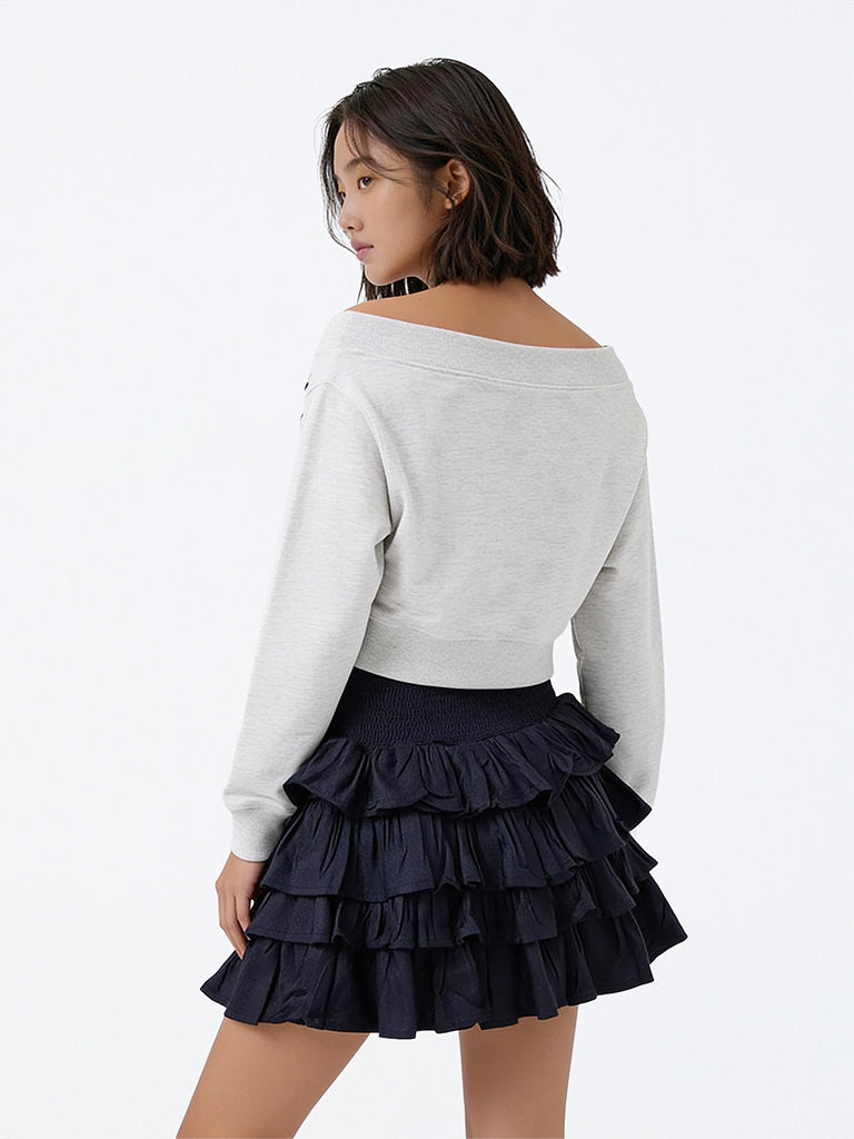 Girls Navy High-Rise Tiered Skirt