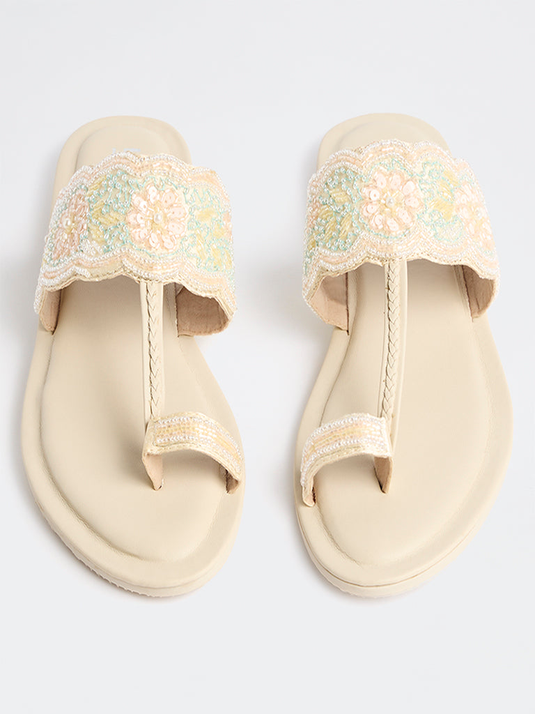 LUNA BLU Multicolour Floral Embellished Kolhapuri Sandals