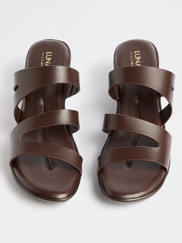 LUNA BLU Dark Brown Multi-Strap Comfort Sandals