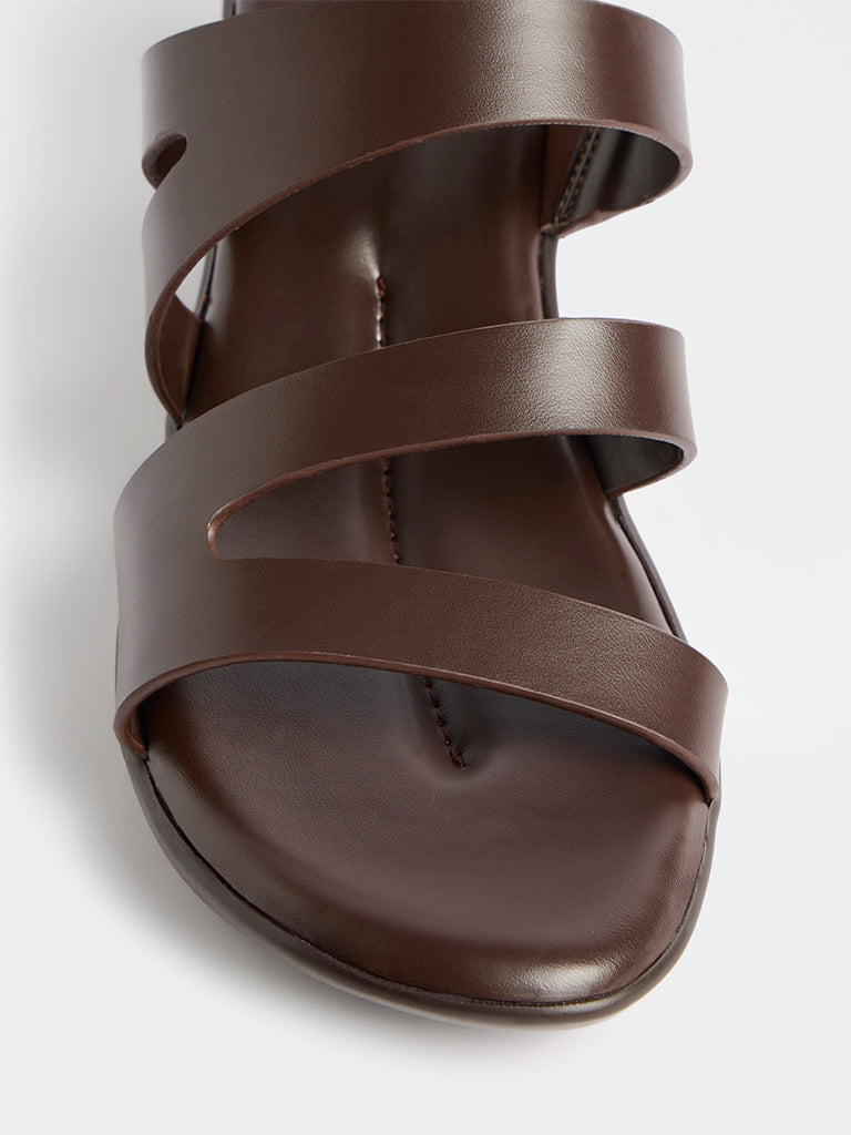 LUNA BLU Dark Brown Multi-Strap Comfort Sandals