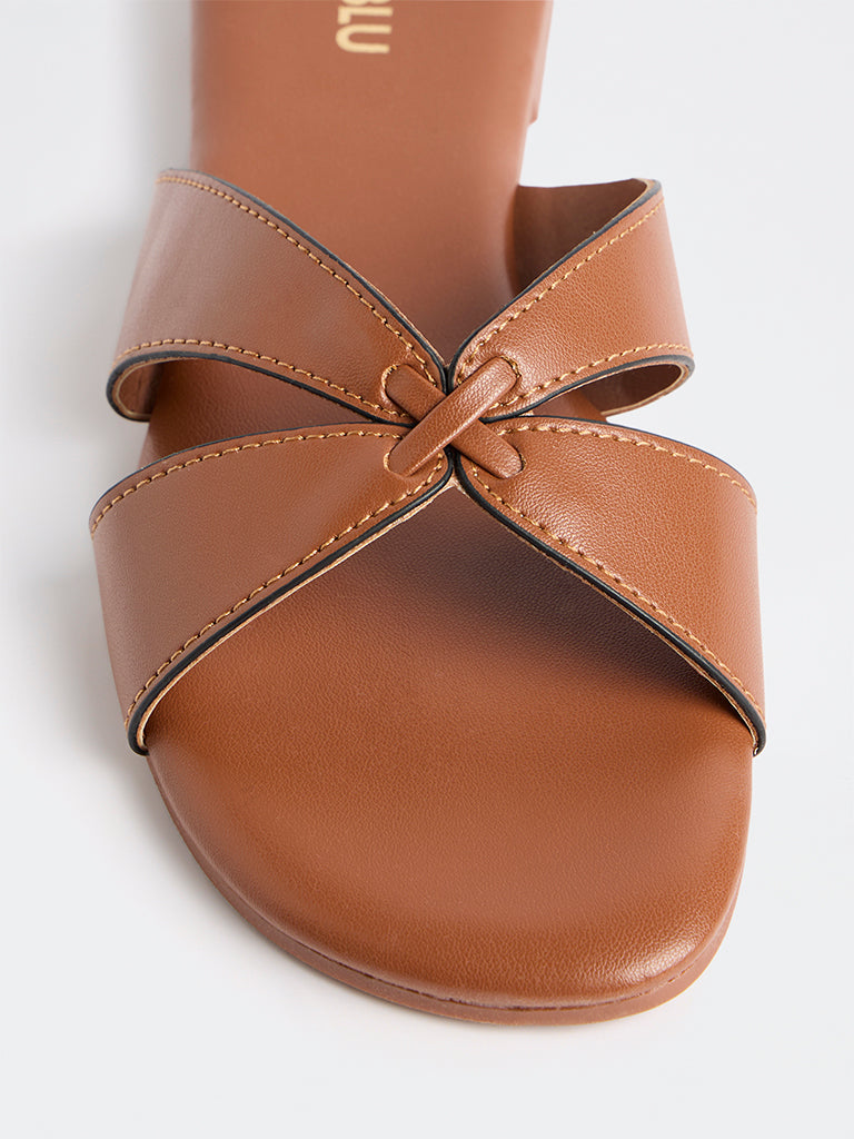LUNA BLU Tan Criss-Cross Strap Slides