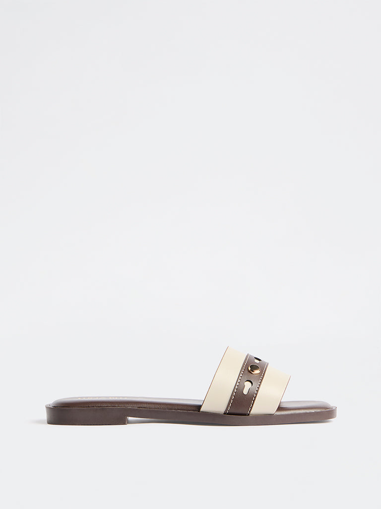 LUNA BLU Dark Brown Striped Slides