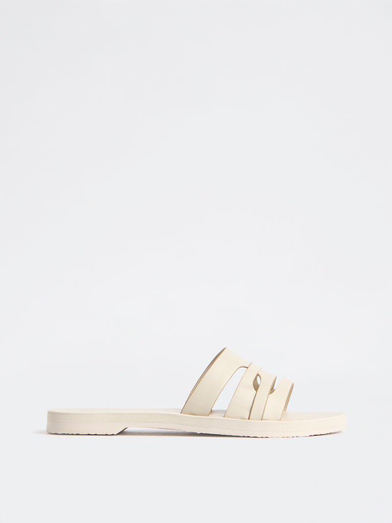 LUNA BLU Ivory Multi-Strap Slides