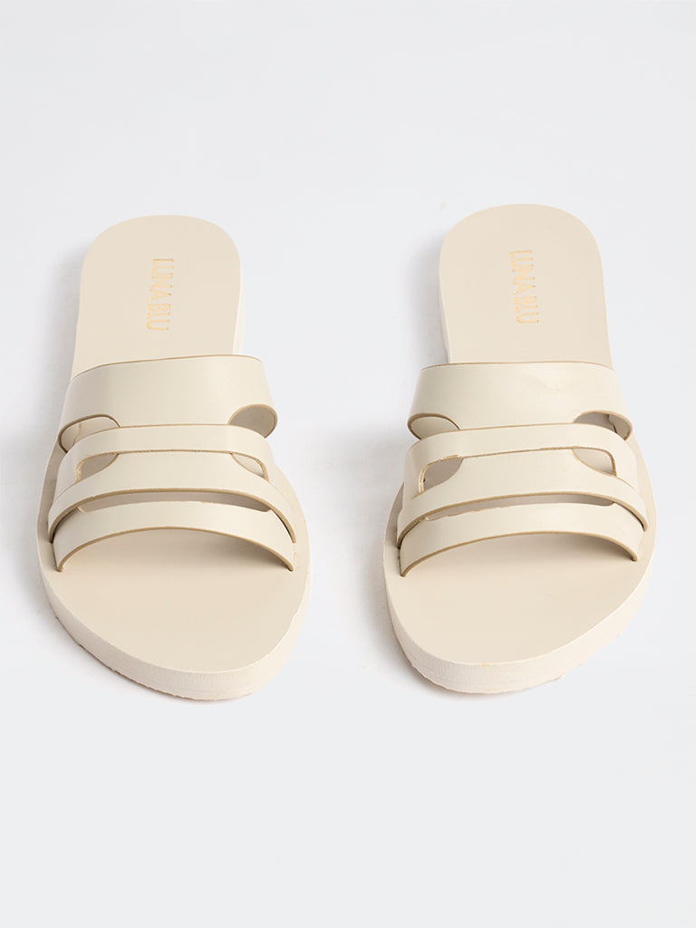 LUNA BLU Ivory Multi-Strap Slides