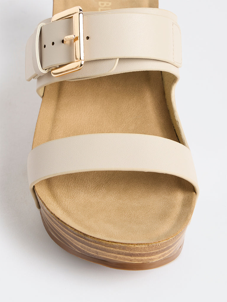 LUNA BLU Ivory Dual-Buckle Wedge Heel Sandals