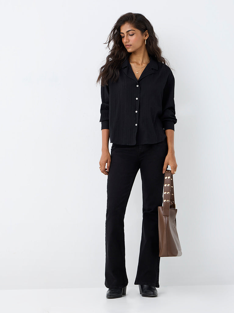 LOV Black Stripe Textured Cotton Shirt