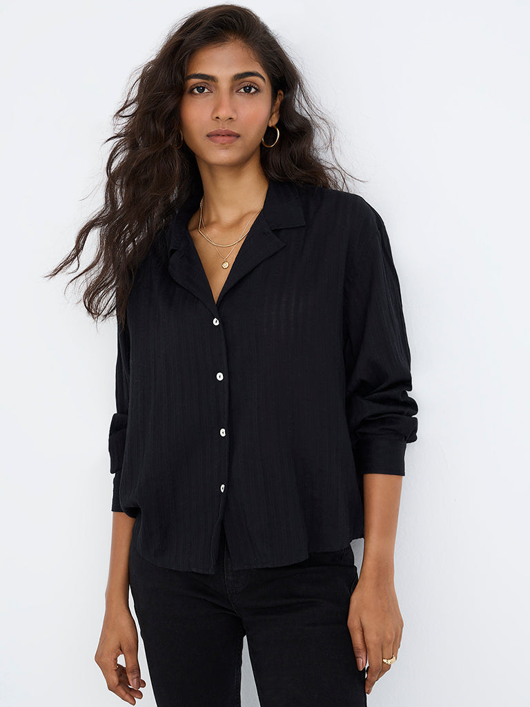 LOV Black Stripe Textured Cotton Shirt