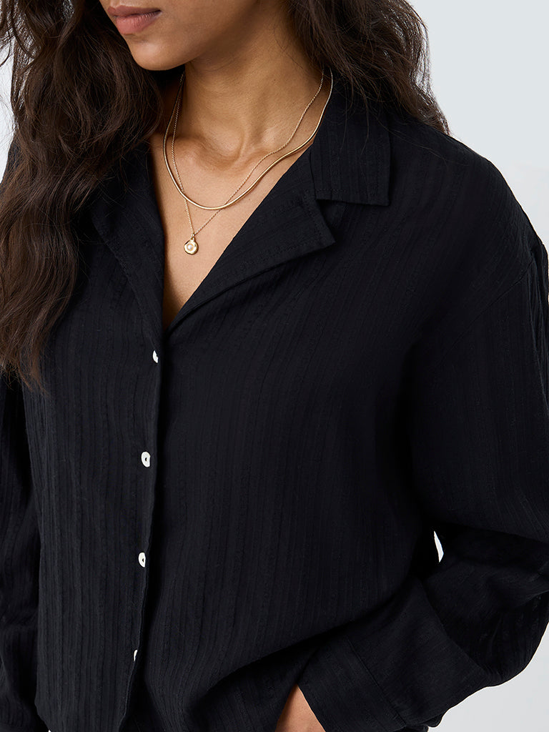 LOV Black Stripe Textured Cotton Shirt