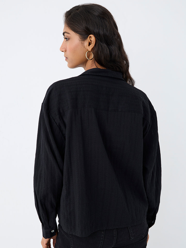 LOV Black Stripe Textured Cotton Shirt