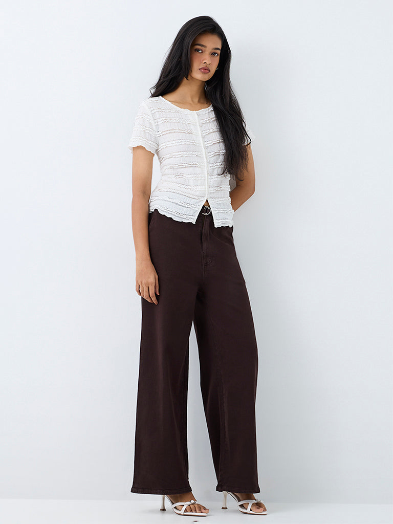LOV Dark-Brown-Wash Mid-Waist Straight Fit Jeans with Belt