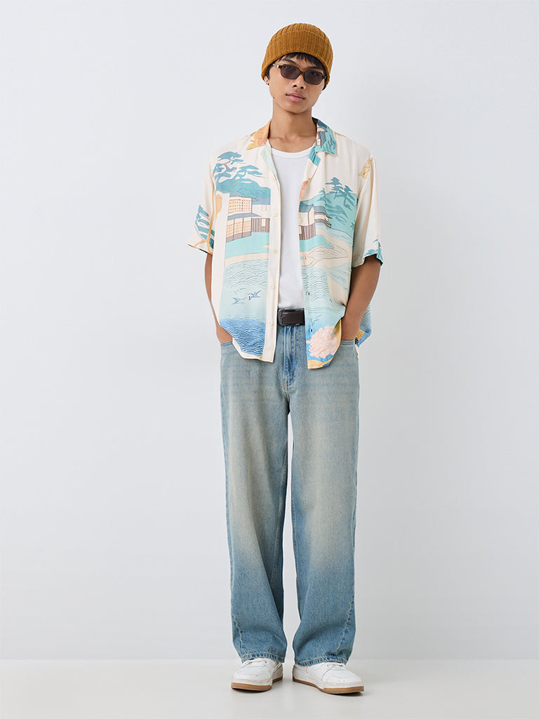 Nuon Cream Scenic Printed Relaxed-Fit Shirt