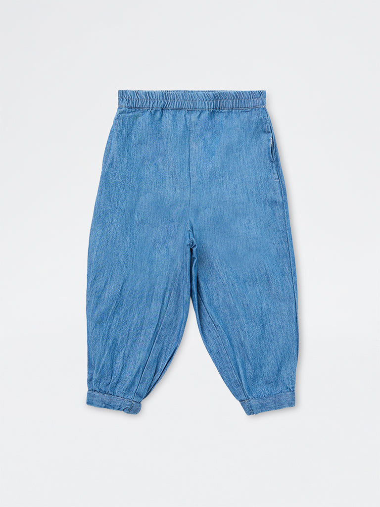 Utsa Kids Girls Blue High-Rise Denim Joggers - (2-8 yrs)