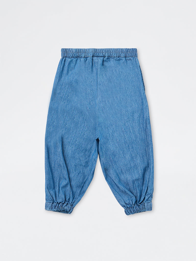 Utsa Kids Girls Blue High-Rise Denim Joggers - (2-8 yrs)