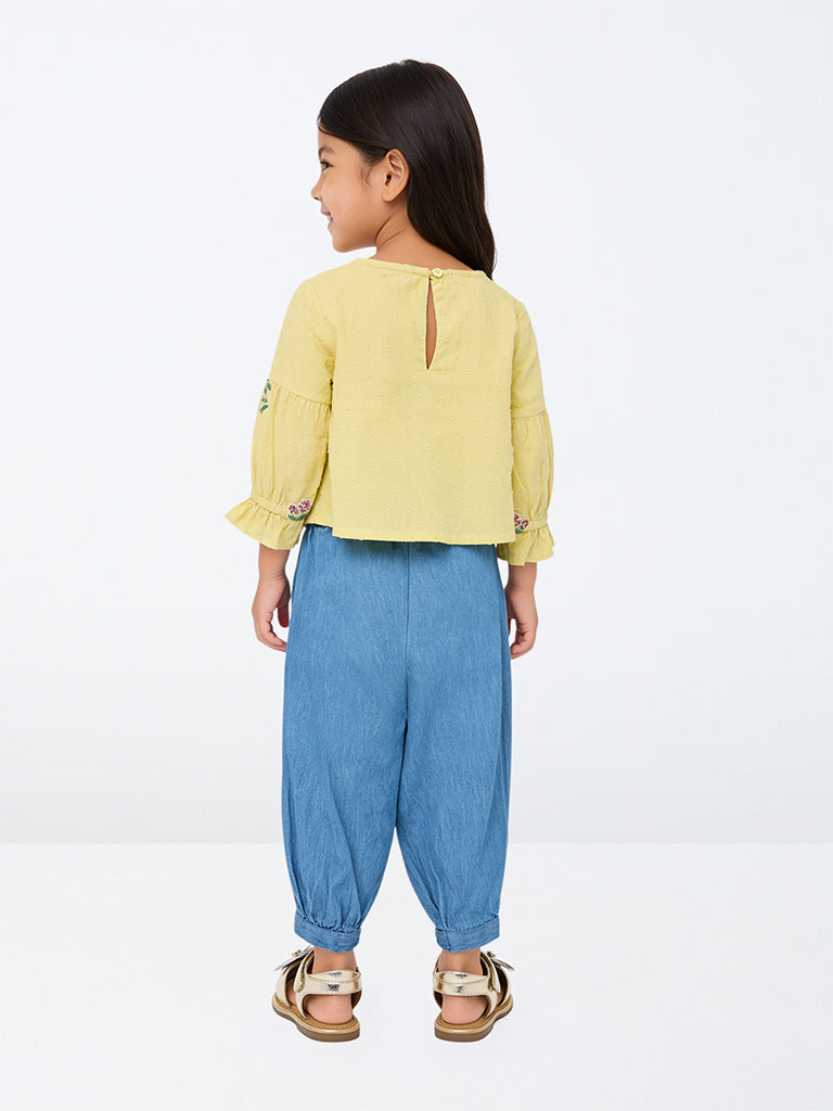 Utsa Kids Girls Blue High-Rise Denim Joggers - (2-8 yrs)