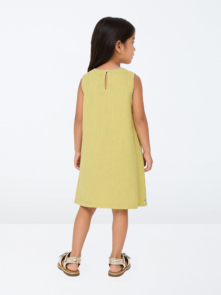 Utsa Kids Girls Yellow Embroidered Cotton Sheath Dress - (2-8 yrs)