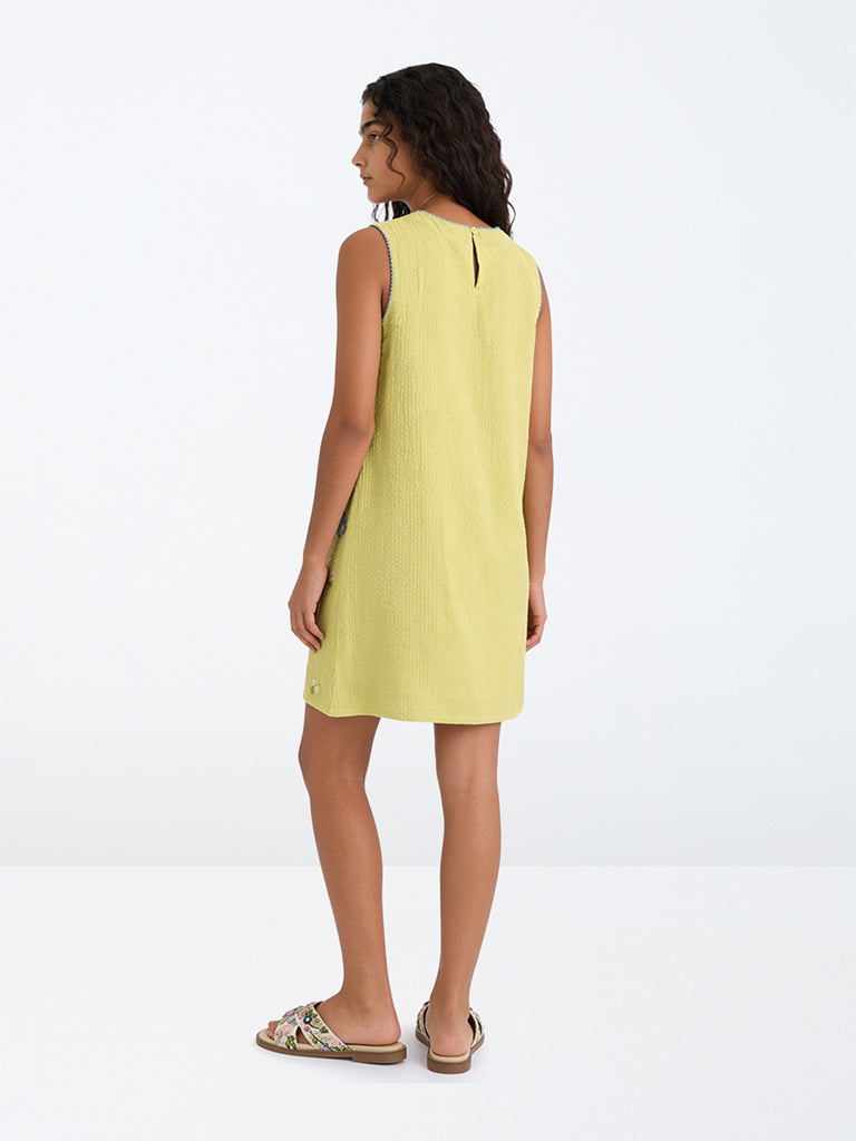 Utsa Kids Girls Yellow Embroidered Cotton Sheath Dress - (8-14 yrs)
