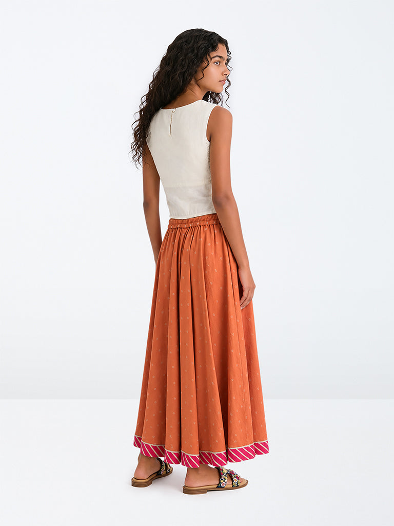 Utsa Kids Girls Orange Embroidered Top and Skirt Set - (8-14 yrs)
