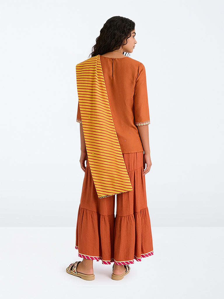Utsa Kids Girls Orange Embroidered Kurta and Sharara Set - (8-14 yrs)