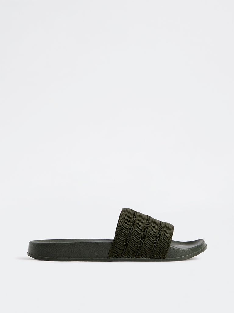 SOLEPLAY Olive Knit-Textured Slides