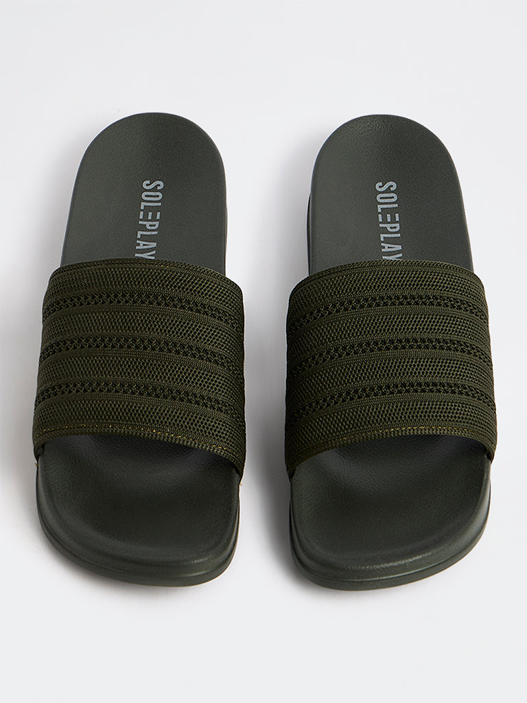 SOLEPLAY Olive Knit-Textured Slides