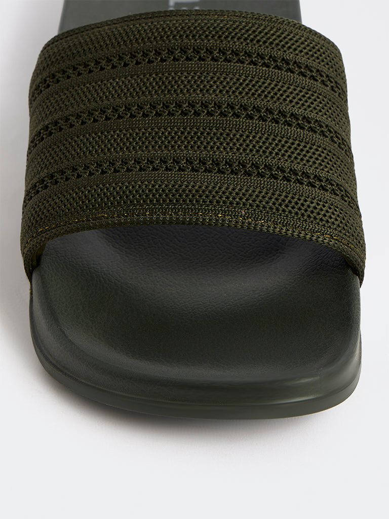 SOLEPLAY Olive Knit-Textured Slides