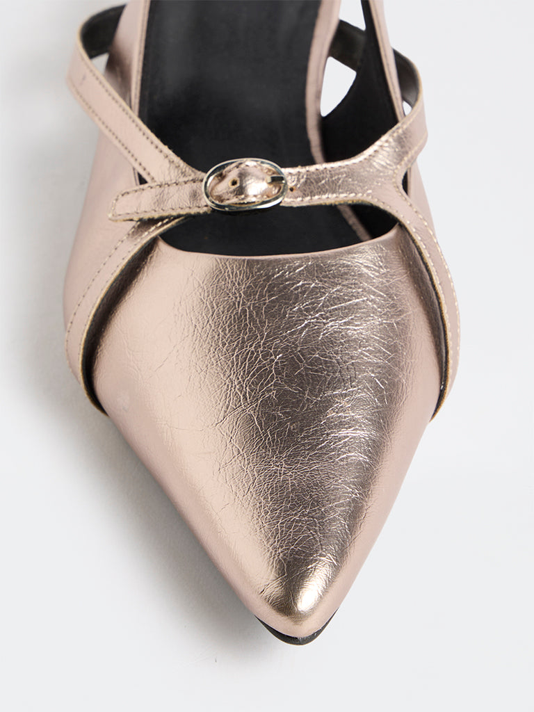 LUNA BLU Rose Gold Crinkle-Textured Slingback Sandals