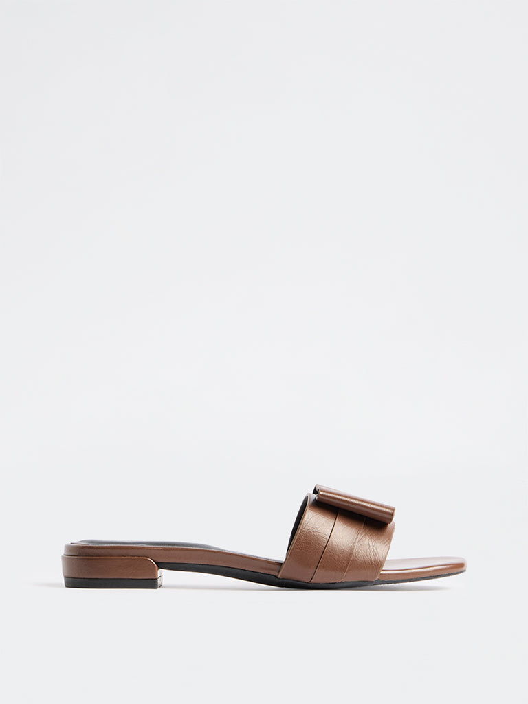 LUNA BLU Brown Bow-Detail Slides