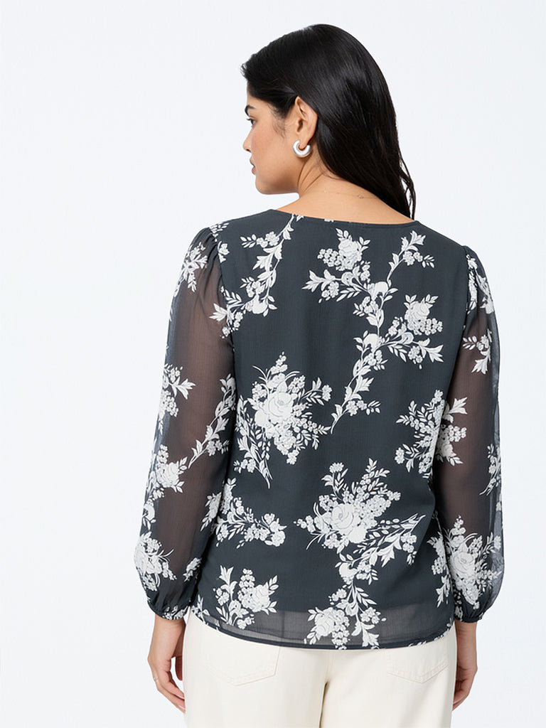Gia Dark Grey Floral Printed Blouse