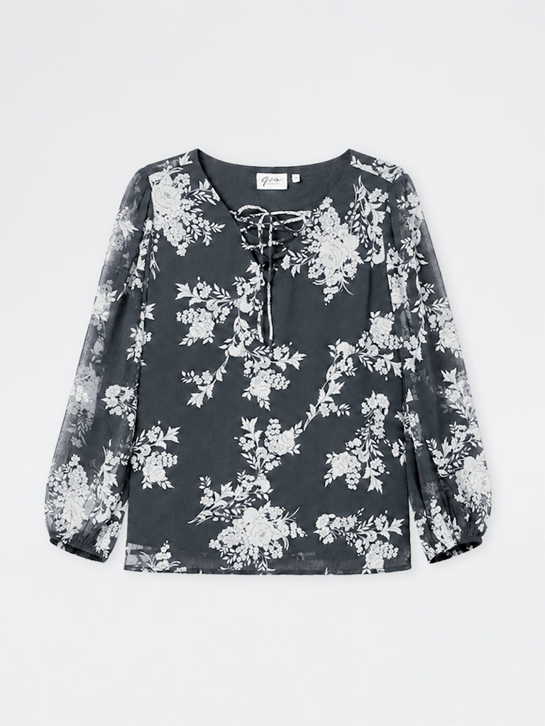 Gia Dark Grey Floral Printed Blouse