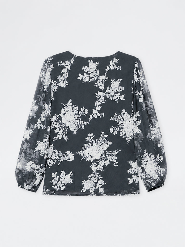 Gia Dark Grey Floral Printed Blouse