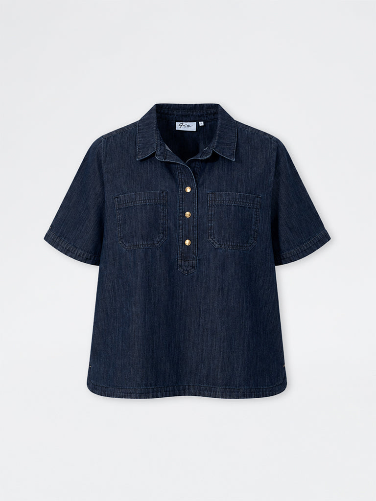 Gia Dark Blue Denim Blouse