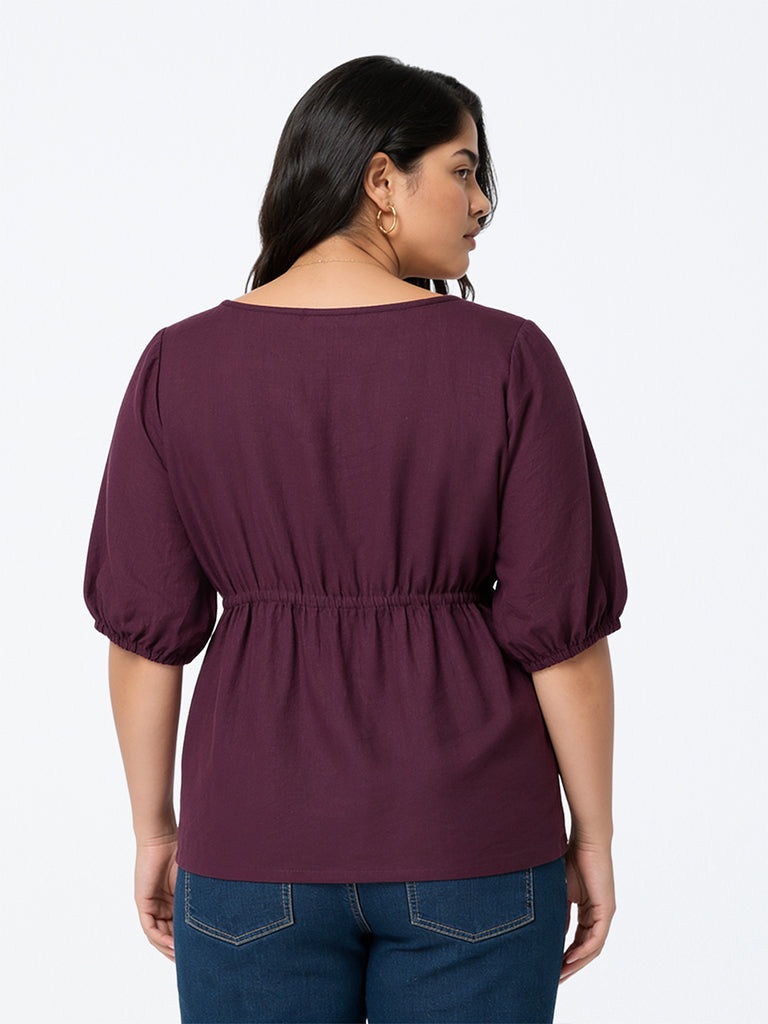 Gia Dark Plum Solid Peplum Blouse