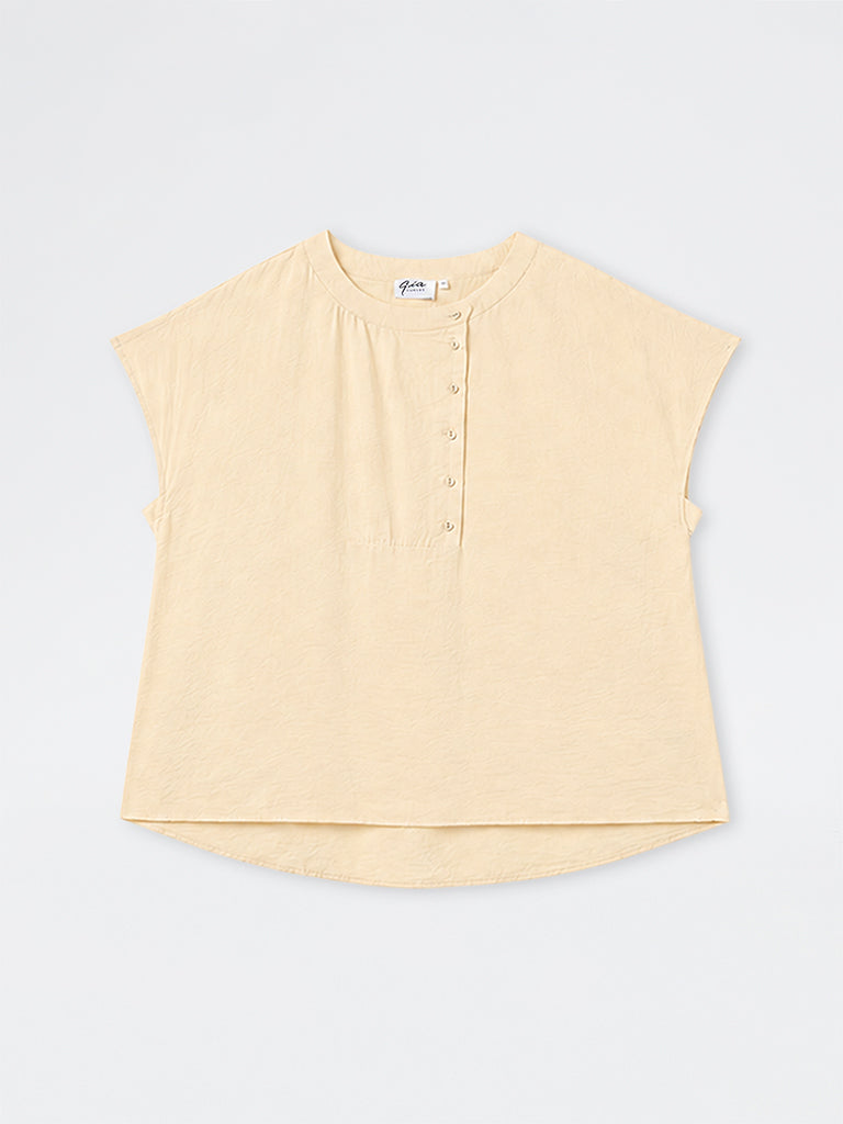 Gia Light Yellow Crinkle-Textured Top
