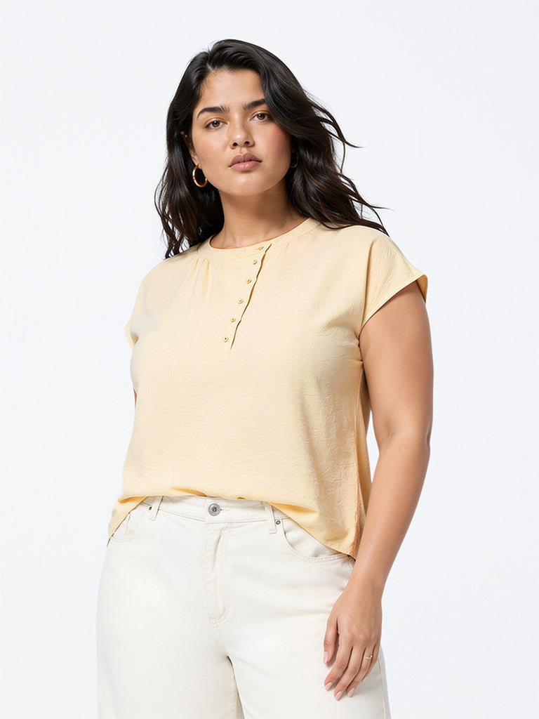 Gia Light Yellow Crinkle-Textured Top