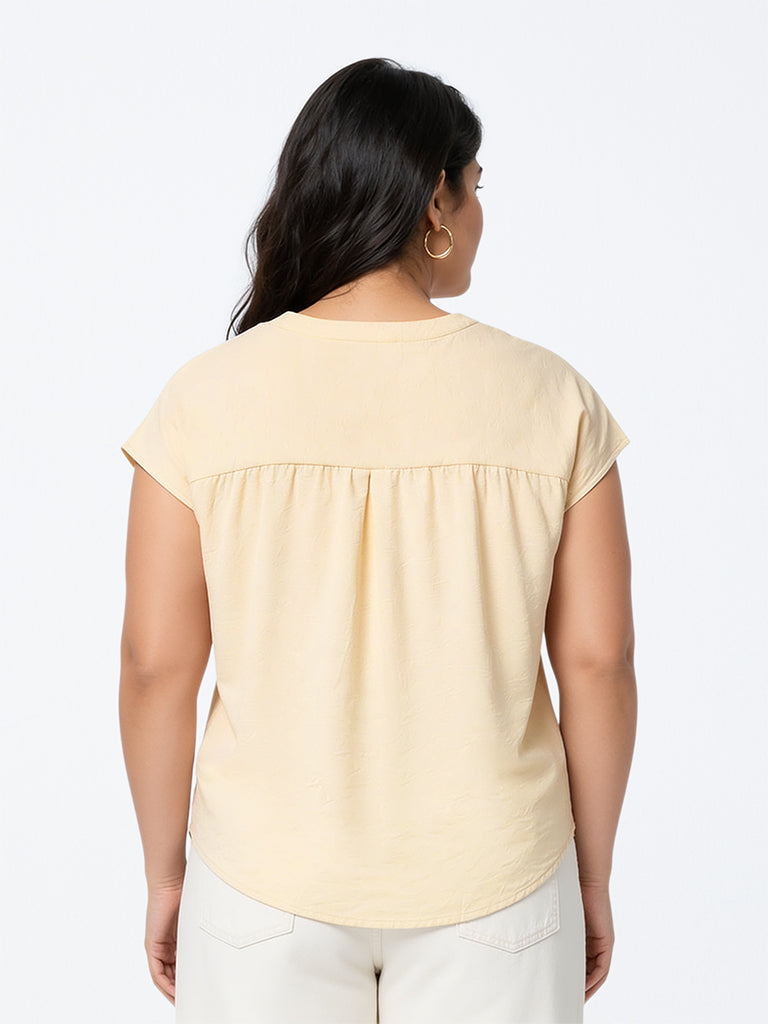 Gia Light Yellow Crinkle-Textured Top
