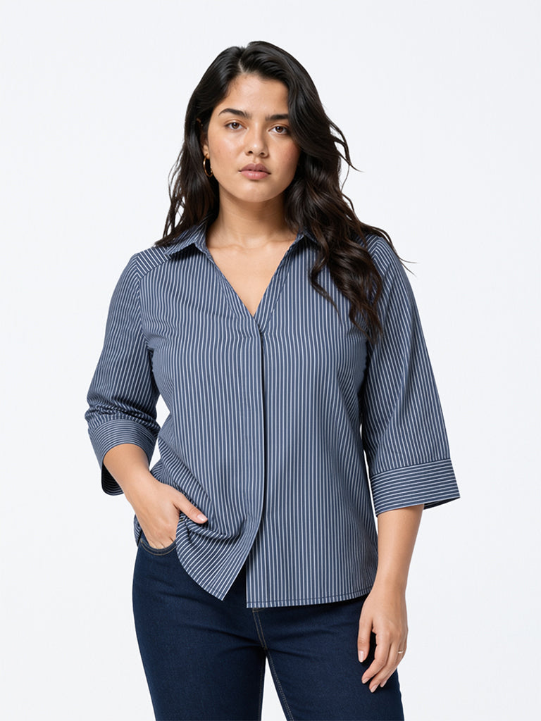 Gia Blue Striped Cotton Shirt